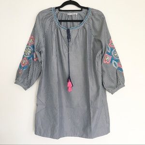 Grifflin Paris Striped Embroidered Tunic Dress S